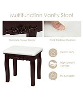 Sugift 10 Dimmable Lights Vanity Table Set with Lighted Mirror and Cushioned Stool-Coffee