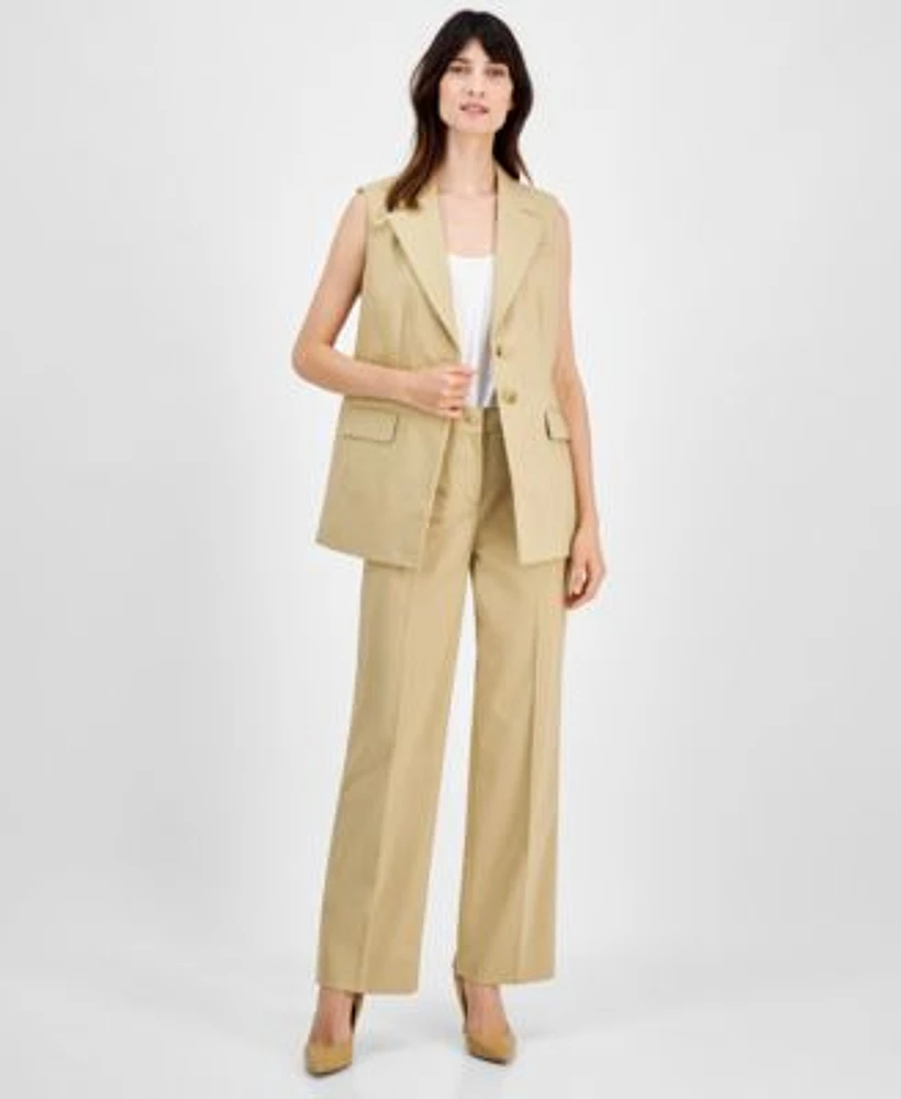 Anne Klein Womens Peak Lapel Long Vest Patch Pocket Trousers