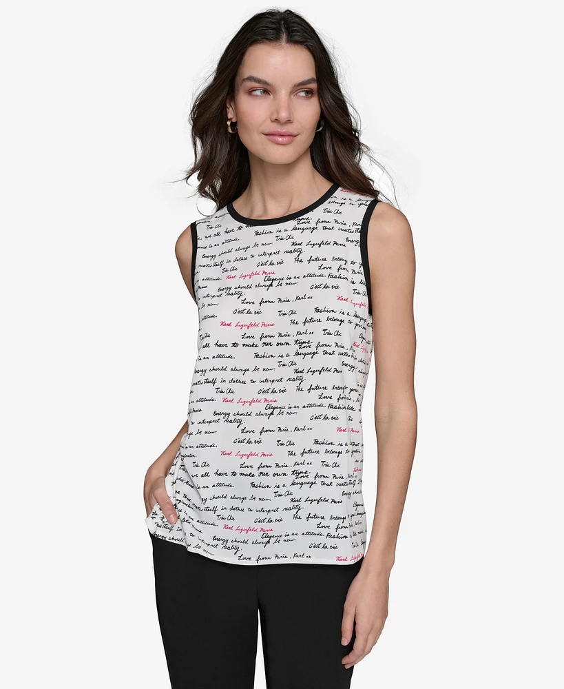 Karl Lagerfeld Paris Women's Contrast-Tipped Printed Sleeveless Top