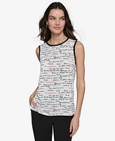 Karl Lagerfeld Paris Women's Contrast-Tipped Printed Sleeveless Top