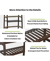 Sugift 4-Tier Bamboo Plant Rack with Guardrails Stable and Space-Saving-Brown