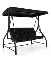 Sugift 3 Seat Outdoor Porch Swing with Adjustable Canopy-Black