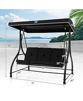 Sugift 3 Seat Outdoor Porch Swing with Adjustable Canopy-Black