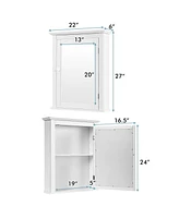 Sugift Bathroom Mirror Cabinet Wall Mounted Adjustable Shelf Medicine Storage-White