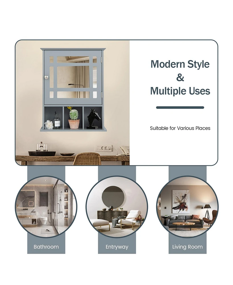 Sugift Wall Mounted and Mirrored Bathroom Cabinet-Gray