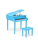 Sugift 30-Key Wood Toy Kids Grand Piano with Bench and Music Rack-Blue