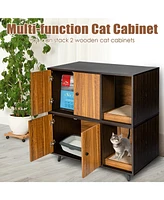 Sugift Cat Litter Box Enclosure with Divider and Double Doors-Coffee