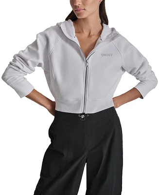 Dkny Women's Stud Logo Hooded Zip-Front Fleece Sweatshirt