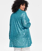 Anne Klein Plus Sequined Draped-Front Cardigan Jacket