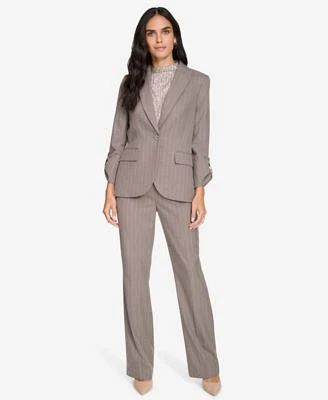 Calvin Klein Womens One Button Pinstripe Blazer Straight Leg Pants