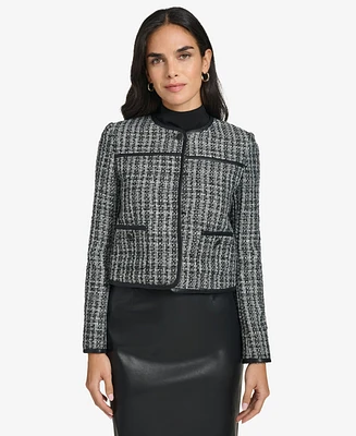 Calvin Klein Women's Faux Leather Trim Tweed Jacket