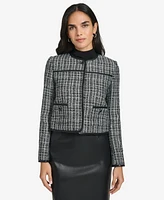 Calvin Klein Women's Faux Leather Trim Tweed Jacket