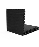 Hongge 12 Pieces Puzzle Interlocking Flooring Mat with Anti-slip and Waterproof Surface-Black