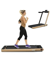 Hongge 2-in-1 Electric Motorized Health and Fitness Folding Treadmill with Dual Display and Speaker-Yellow