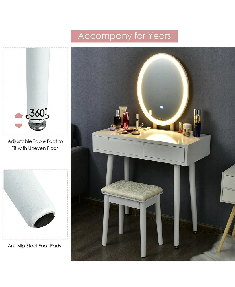 Sugift Touch Screen Vanity Makeup Table Stool Set with Lighted Mirror
