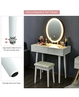 Sugift Touch Screen Vanity Makeup Table Stool Set with Lighted Mirror