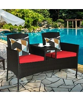 Sugift Modern Patio Set with Built-in Coffee Table and Cushions