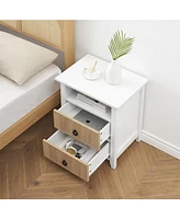 gaomon Nightstand with 2 Drawers and Open Shelf, End Side Table with Wave Pattern, Wooden Bedside Table