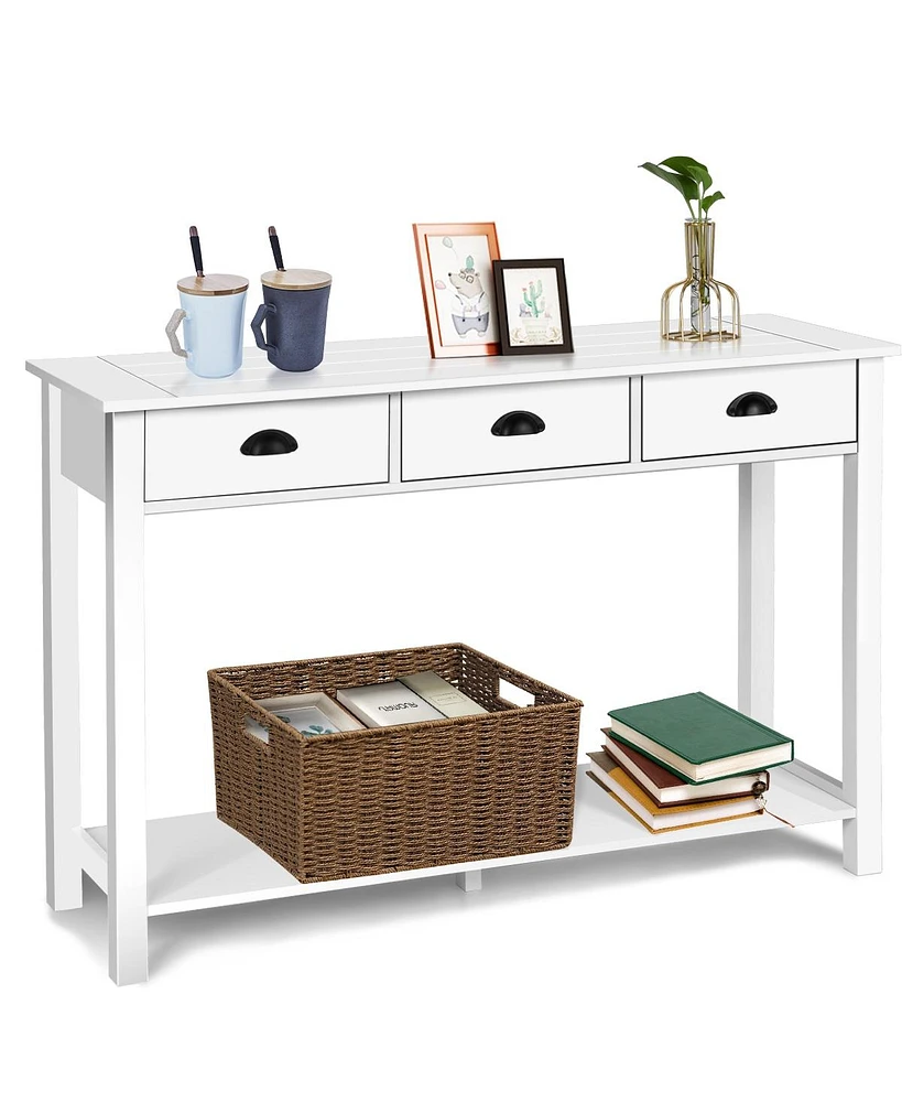 Sugift Wooden Console Table with 3 Drawers and 2-Tier Shelves