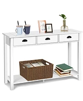 Sugift Wooden Console Table with 3 Drawers and 2-Tier Shelves