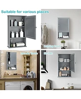 Sugift Bathroom Wall Mount Storage Cabinet Single Door with Height Adjustable Shelf-Gray