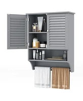 Sugift 2-Doors Bathroom Wall-Mounted Medicine Cabinet with Towel Bar-Gray
