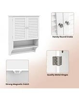 Sugift 2-Doors Bathroom Wall-Mounted Medicine Cabinet with Towel Bar-White