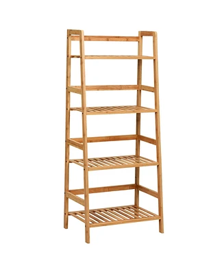 Sugift 4-Tier Bamboo Plant Rack with Guardrails Stable and Space-Saving-Natural