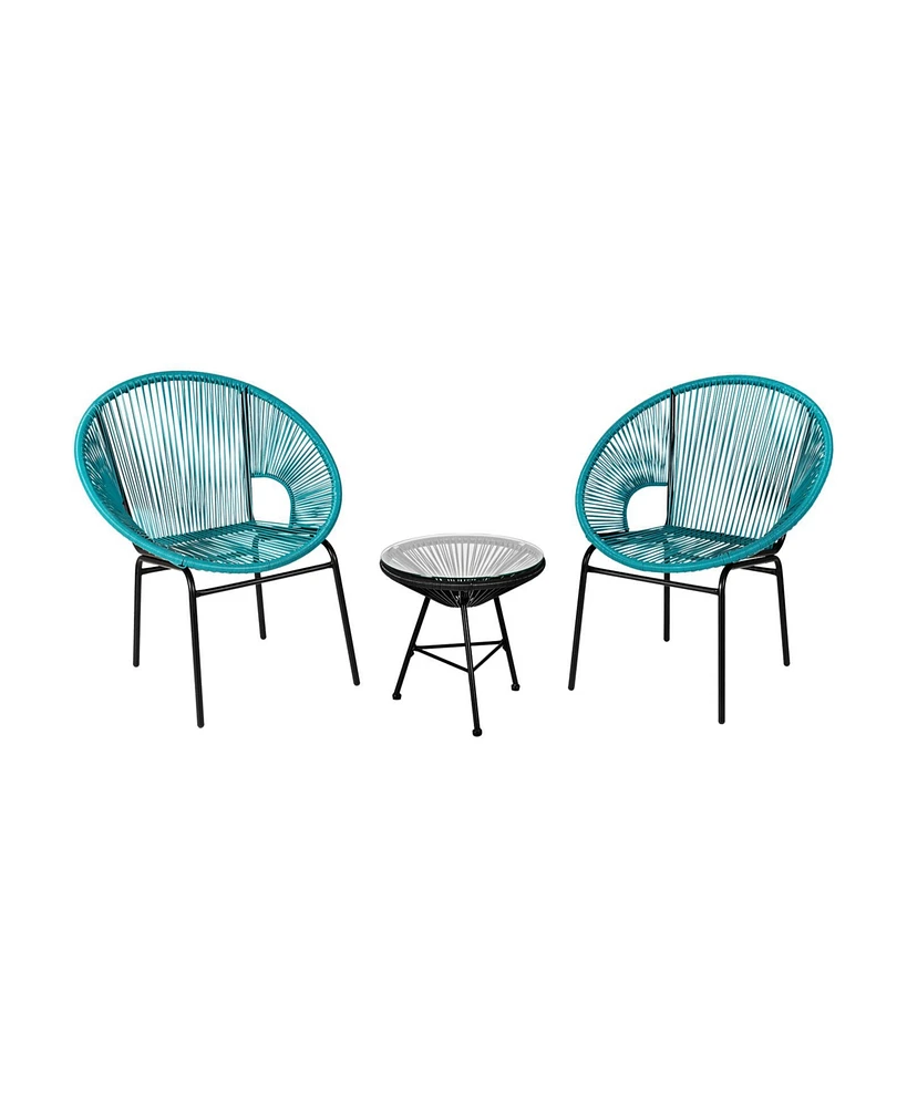 Sugift 3PCS Patio Acapulco Furniture Bistro Set with GlassTable-Turquoise