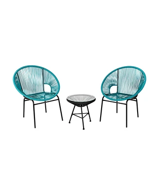 Sugift 3PCS Patio Acapulco Furniture Bistro Set with GlassTable-Turquoise