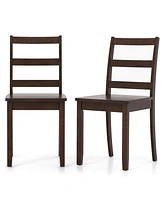 Sugift Set of 2 Wood Dining Chairs with Solid Rubber Wood Legs-Brown