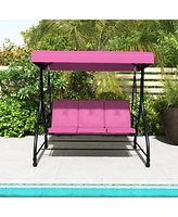 Sugift 3 Seat Outdoor Porch Swing with Adjustable Canopy-Wine