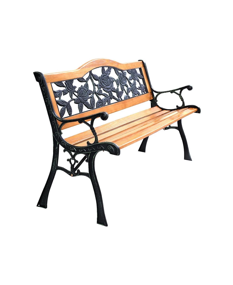 Sugift Garden Bench Chair Outdoor Wooden Loveseat with Iron Armrest