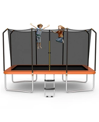 Sugift 8 x 14 Feet Rectangular Recreational Trampoline with Safety Enclosure Net and Ladder-Orange