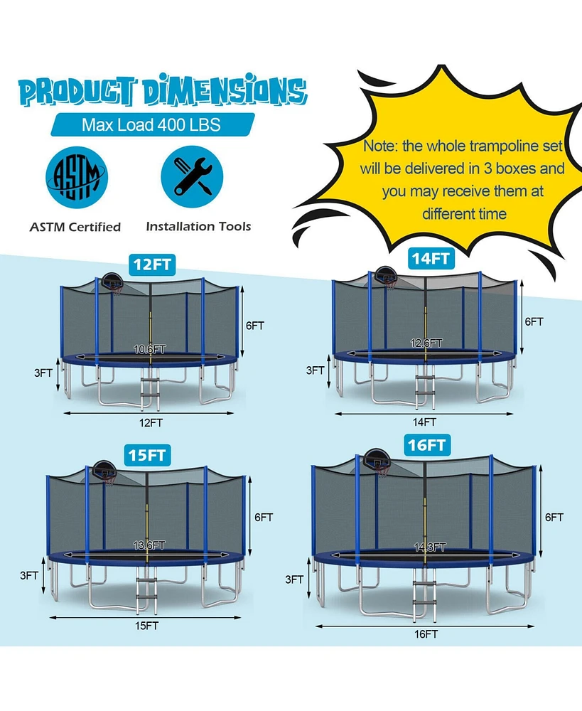 Sugift Outdoor Recreational Trampoline with Enclosure Net-16 ft