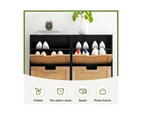 gaomon Natural Rattan Shoe Storage Cabinet, Freestanding Shoe Cabinet with 4 Flip Drawers, Modern Shoe Organizer with Adjustable Shelves, Ideal for Fr