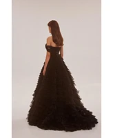 Milla Women's Timeless One-Shoulder Frill-Layered Ball Gown Black