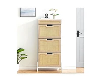 gaomon Shoe Cabinet, Rattan Shoe Cabinet with 3 Flip Drawers, Hidden Shoe Organizer for Entryway or Hallway with Metal Legs, Narrow Shoe Rack Cabinet