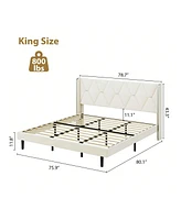 gaomon Full/Queen/King Size Bed Frame, Velvet Platform Full Bed With Wingback Headboard, Upholstered Bed Frame, Solid Wooden Slats Support