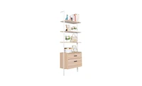 Slickblue Industrial Bookshelf with Wood Drawers & Matte Steel Frame Stylish Storage for Modern Spaces