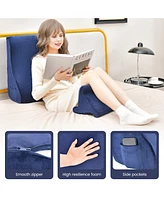 Sugift Bed Wedge Pillow with Tablet Pillow Stand and Side Pockets-Navy