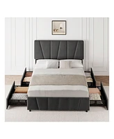 gaomon Bed Frame With Storage Drawers And Headboard, Upholstered Platform Bed Frame With Wooden Slats Support, No Box Spring Needed, Dark Grey