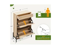 gaomon Natural Rattan Shoe Cabinet with 2 Flip Door and 1 Drawer, Freestanding Shoe Storage Organizer