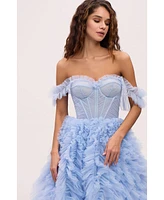 Milla Women's Light Blue All Ruffled Up Evening Fluffy Dress