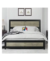 gaomon Full/Queen/King Size Bed Frame With Headboard, Industrial Platform Bed Frame With Charging Station, No Box Spring Required, Easy To Assemble