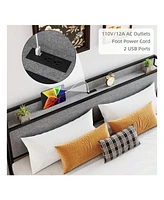 gaomon King Size Bed Frame With 2 Drawers And Shelf Headboard, Charging Station With Usb Port & Outlets, Upholstered Heavy Duty Platform Bed Frame Wit