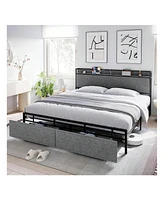 gaomon Full/Queen/King Size Bed Frame With 2 Drawers And Shelf Headboard, Charging Station With Usb Port & Outlets, Upholstered Heavy Duty Platform Be