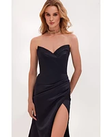 Milla Women's Black Strapless Evening Gown With Thigh Slit