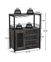gaomon Wine Bar Cabinet with Detachable Wine Rack, Bar Rack Cabinet with Glass Holder and 1 Drawer, Mesh Door