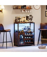 gaomon 3-Tier Wine Bar Cabinet with Led Lights, Detachable Wine Rack and Storage Space,Retro